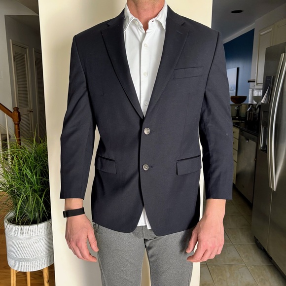 Michael Kors dark navy blue blazer sport coat with silver details